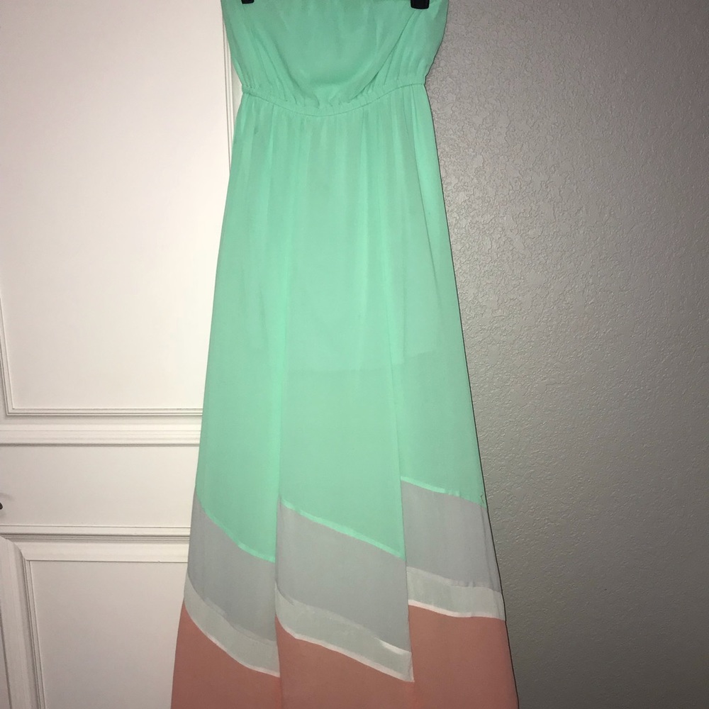 Light green strapless maxi dress